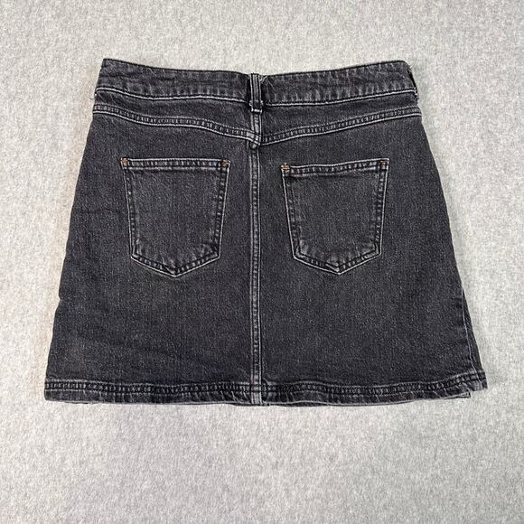 Pilcro Mini Skirt Black Womens Size 2 Side-Pleat Denim Stretch A-Line Zip Front - Picture 2 of 8